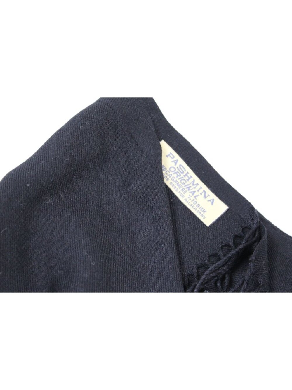 Pashmina Original Black Cashmere & Silk Blend Scarf With Fringe Edges